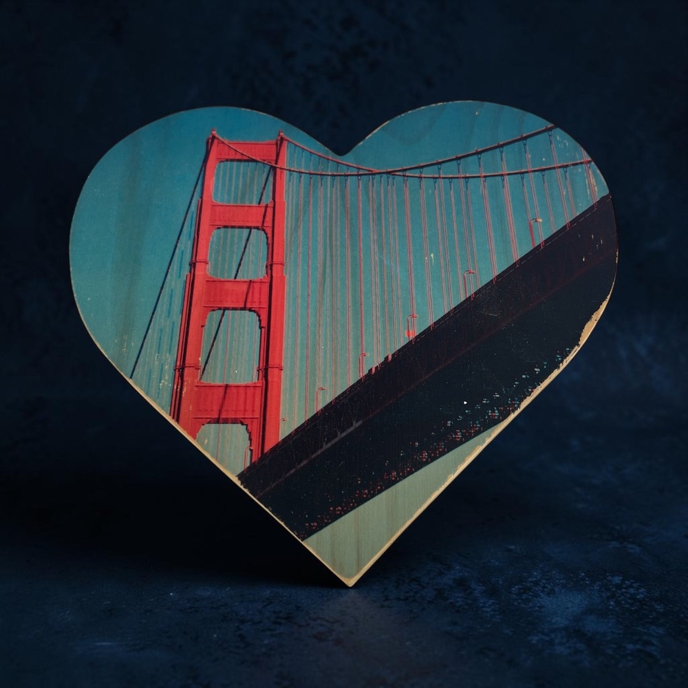 Signed Golden Gate Bridge Heart Wood Wall Art San Francisco California